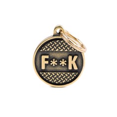 Bronx "F**k" Platform Small Circle ID Tag in English Brass