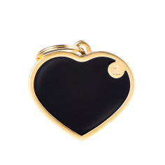 Basic Handmade Big Black Satin Gold Heart ID Tag
