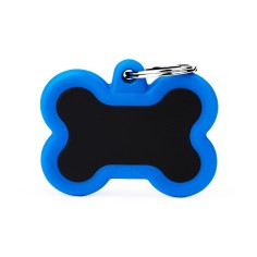 Hushtag Big Black Aluminum Bone ID Tag with Blue Rubber