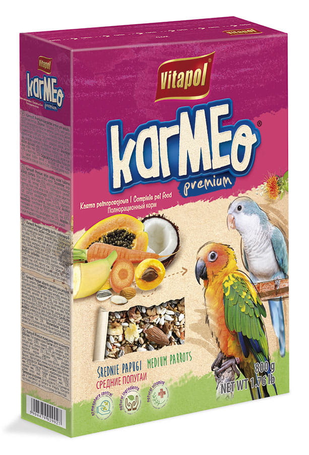 Karmeo Premium karma pełnoporcjowa dla średnich papug 800 g
