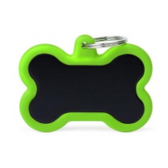 Hushtag XL Black Aluminum Bone ID Tag with Green Rubber
