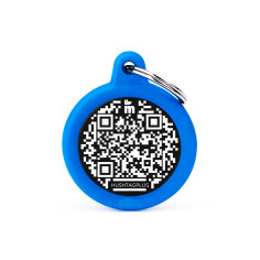Hushtag Plus QR Code Black Aluminum Circle ID Tag with Blue Rubber