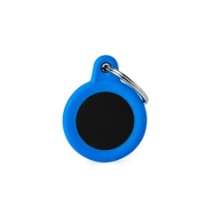 Hushtag Small Black Aluminum Circle ID Tag with Blue Rubber