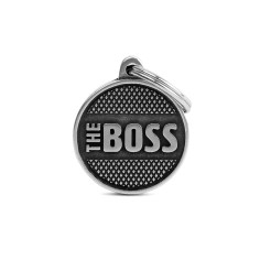 Bronx "The Boss" Diamonds Pequeño Circle ID Tag en Antique Silver