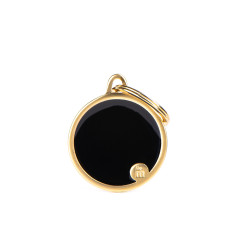 Basic Handmade Black Satin Gold Circle ID Tag