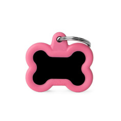 Hushtag Small Black Aluminum Bone ID Tag with Pink Rubber