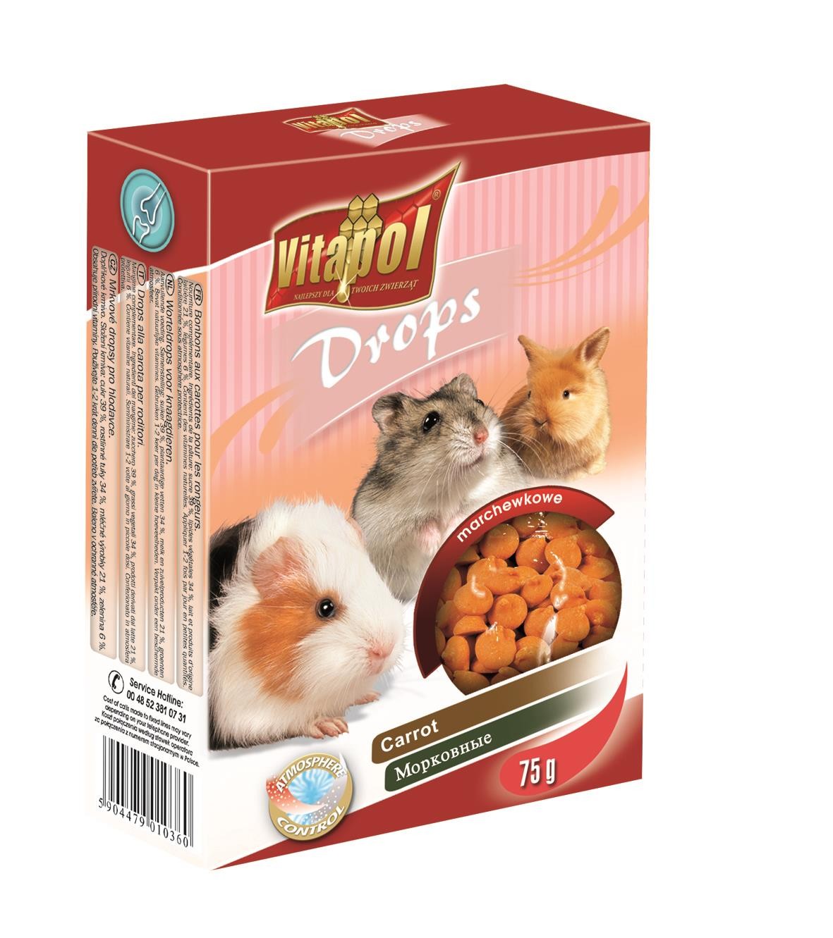 Dropsy marchewkowe dla gryzoni i królika 75 g