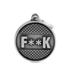 Bronx "F**k" Platform Big Circle ID Tag in Antique Silver