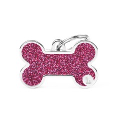 Shine Big Pink Glitter Bone ID Tag