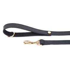 Black Ginevra Leash in Leather with Gold Finishes