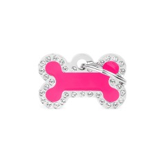 Glam Small Bone Fuchsia ID Tag with Rhinestones