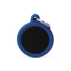 Hushtag Black Aluminum Circle ID Tag with Dark Blue Rubber