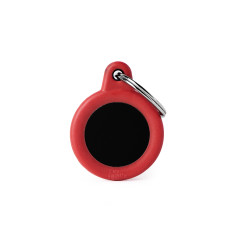 Hushtag Small Black Aluminum Circle ID Tag with Red Rubber