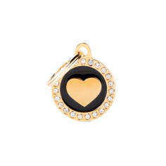 Glam Black and Gold Heart ID Tag with Rhinestones
