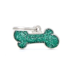 Shine Small Green Glitter Bone ID Tag