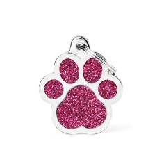 Shine Big Pink Glitter Paw ID Tag