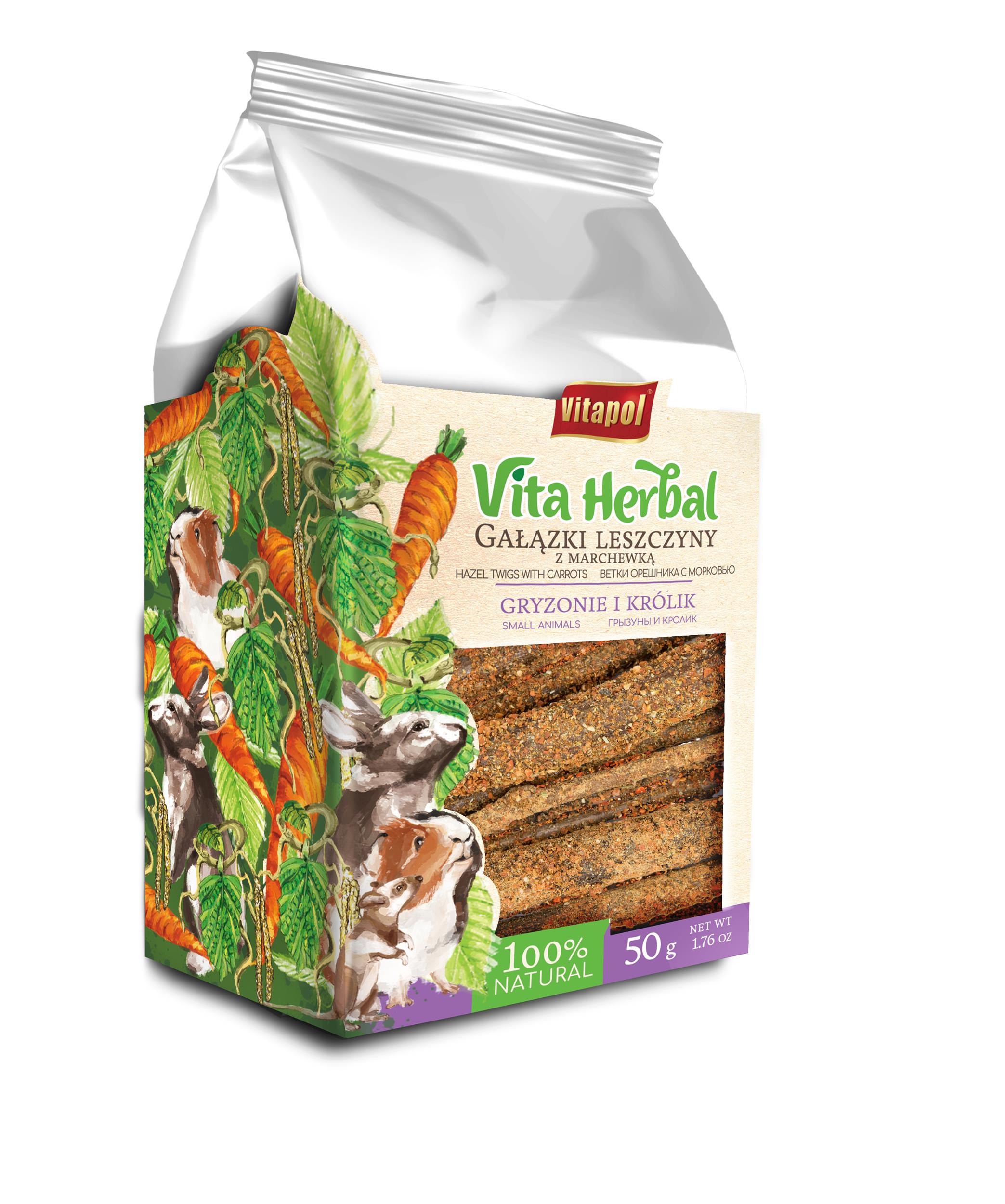 Vita Herbal dla gryzoni i królika, gałązki leszczyny z marchewką, 50 g
