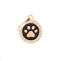 Glam Black and Gold Paw ID Tag with Rhinestones