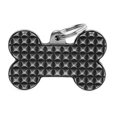 Bronx XL Bone with Studs ID Tag in Antique Silver