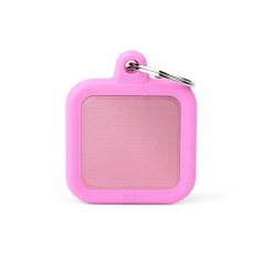 Hushtag Pink Aluminum Square ID Tag with Rubber