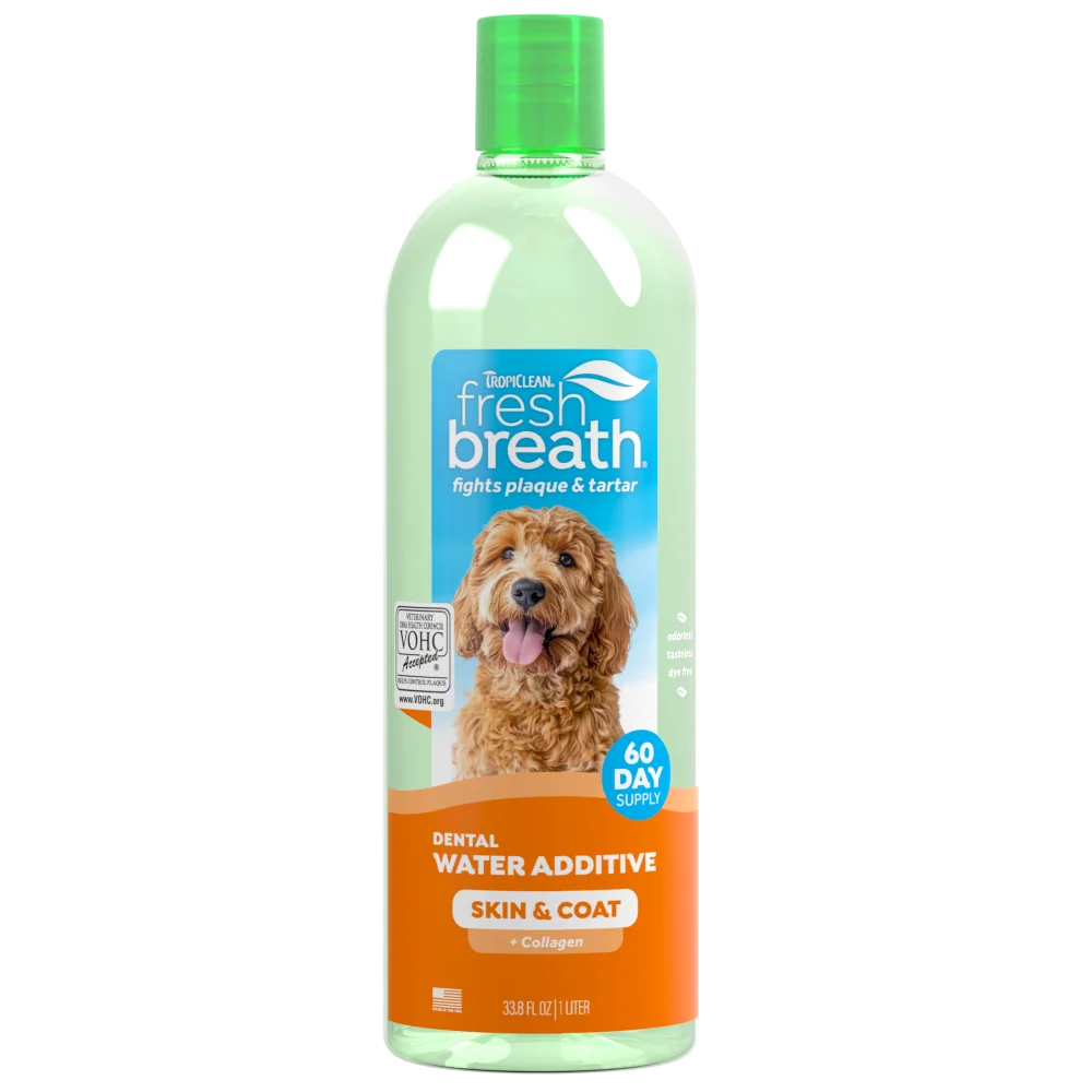 TropiClean Fresh Breath Oral Care Water Additive Plus Skin & Coat for Pets