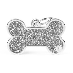Shine XL Grey Glitter Bone ID Tag