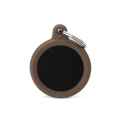 Hushtag Black Aluminum Circle ID Tag with Brown Rubber
