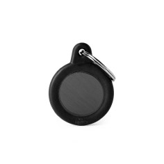 Hushtag Pequeño Black Aluminum Circle ID Tag con Rubber