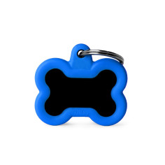 Hushtag Small Black Aluminum Bone ID Tag with Blue Rubber