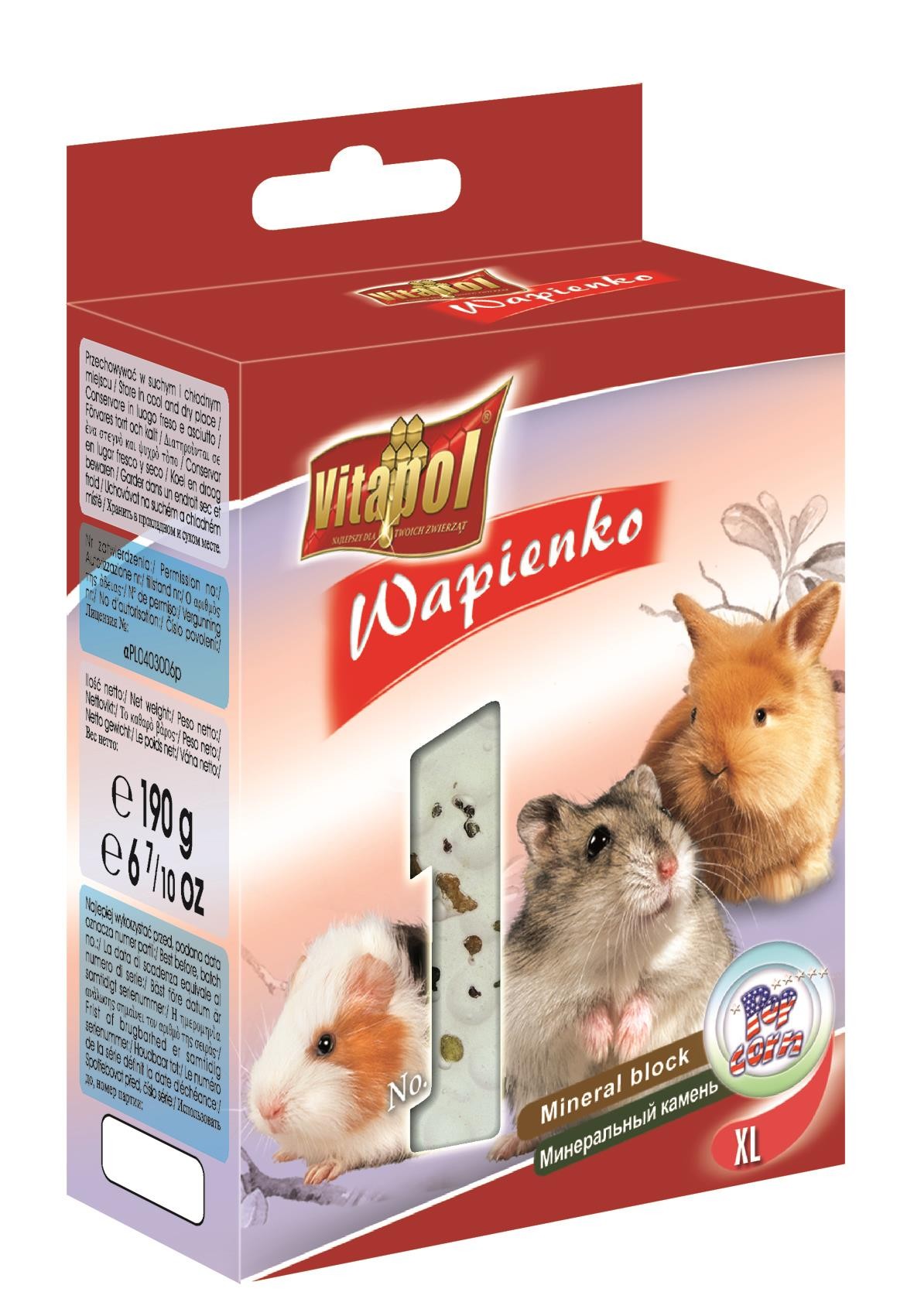 Kostka XL wapienna popcorn dla gryzoni i królika 190 g