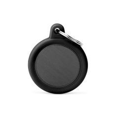 Hushtag Black Aluminum Circle ID Tag with Rubber