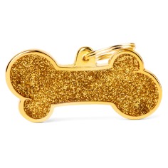 Shine XL Gold Glitter Bone ID Tag