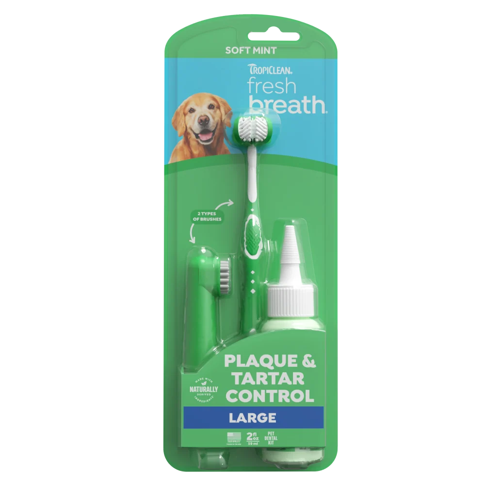 TropiClean Fresh Breath Soft Mint Plaque & Tartar Control Kit for Large Dogs, 2oz