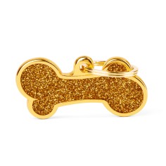 Shine Big Gold Glitter Bone ID Tag