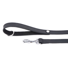 Black Ginevra Leash in Leather with Chrome Finishes